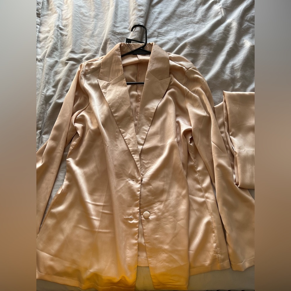 Nasty Gal matching top and bottom silk set in color champagne